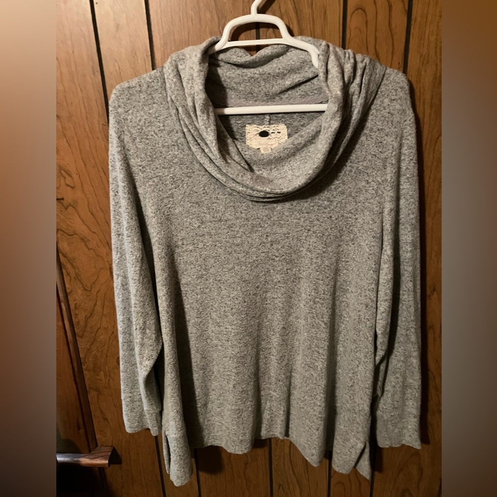 Cozy Gray Cowl Neck Sweater by Cupio 2X